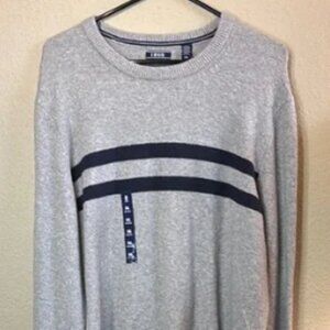 New Izod Sweater Men’s Gray With Blue Stripes Crew Neck Casual Knit Sz XXL